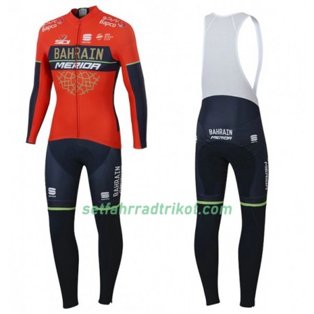 Radbekleidung Radtrikot Langarm + Lang Trägerhose 2018 Bahrain-Merida N001